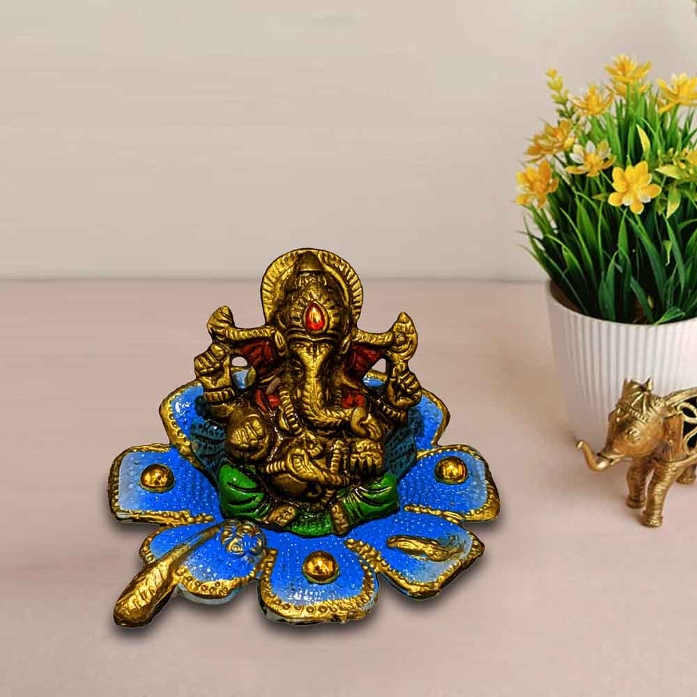 Multicolour Lord Ganesha Statue On Flower Online